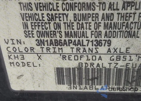 2010 Nissan Sentra 2.0Sr z USA, uszkodzony, nr VIN 3N1AB6AP4AL713679